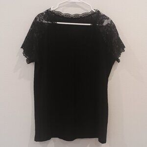 Black Lace Style Top Blouse Cap Sleeves, XL NWOT